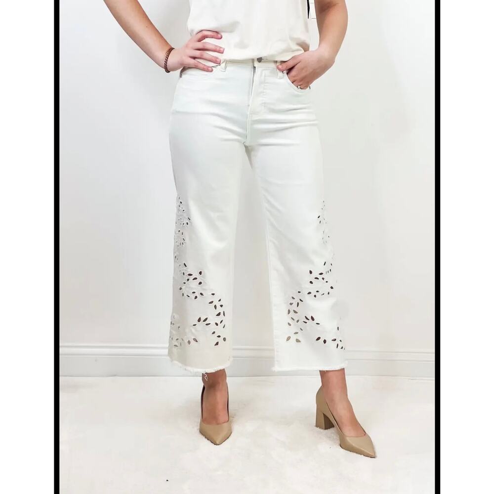 Liverpool Stride High Rise Wide Leg Crop Jeans White Eyelet 10/30 - Picture 1 of 6